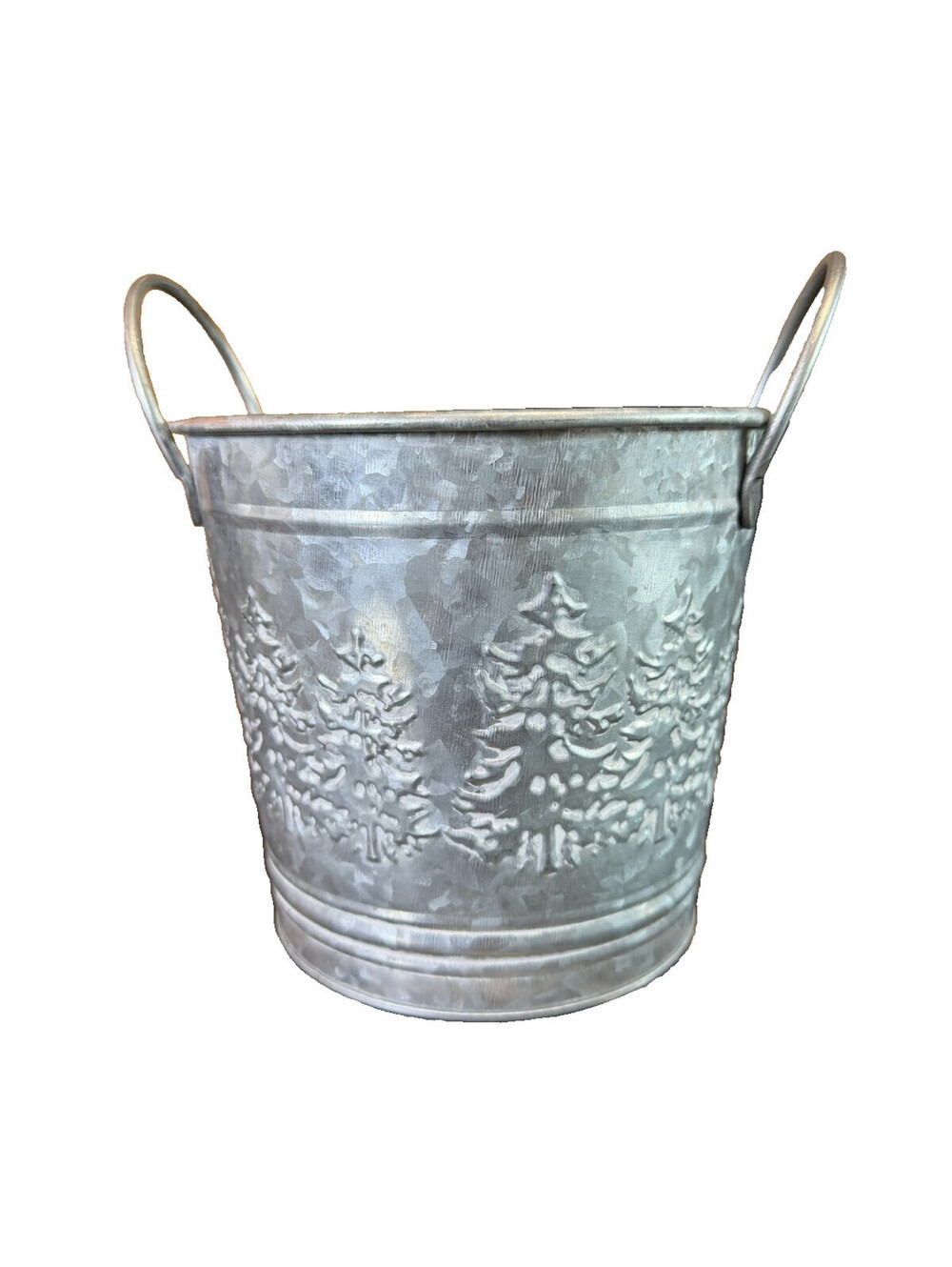 Galvanized Metal Pine Tree Embossed Bucket 5.5” Rustic